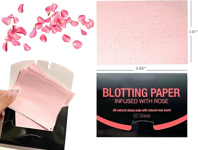 2 Pks ROSE INFUSED Natural Abaca Blotting Paper - 100 Oil Blotting Sheets - Makeup Friendly UNISEX All Skin Types Oily Skin Shine Blotter Photography Zoom Meetings Travel Gym School - MADE IN TAIWAN-VivaGrace Women
