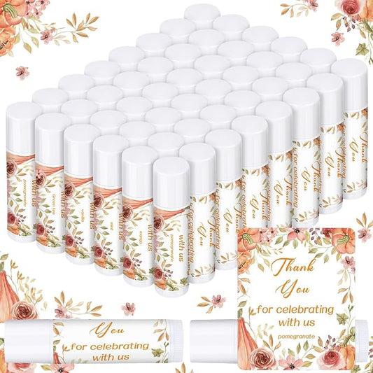 Dunzy 50 Pcs Thank You Gift Lip Balm Bulk Baby Shower Party Favors Bridal Shower Favor Lip Care with Assorted Fruit Flavors Thank You Lipstick for Guest Basket Gift Stuffer (Pumpkin)-VivaGrace Women