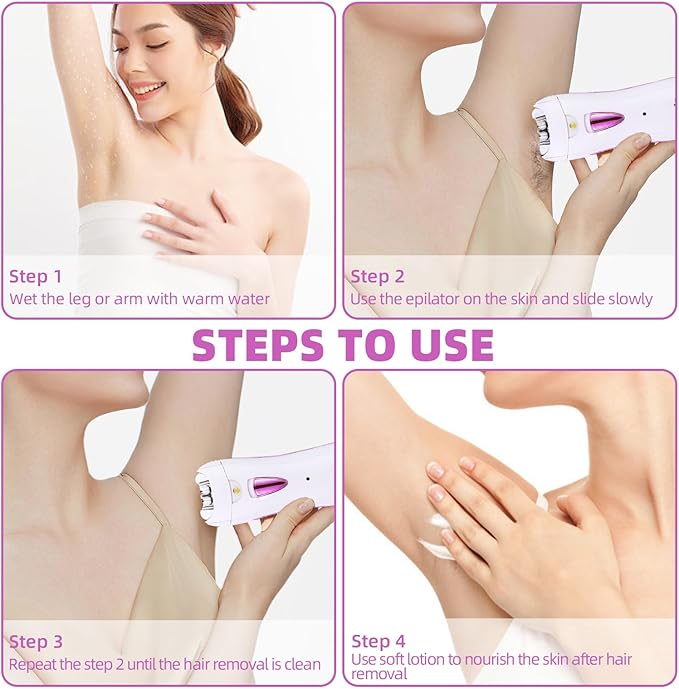 Epilator for Women, Smooth Glide Epilator for Face, Rechargeable Facial Epilator Hair Removal Face Trimmer Device with LED Light for Facial Armpit Bikini and Leg-VivaGrace Women