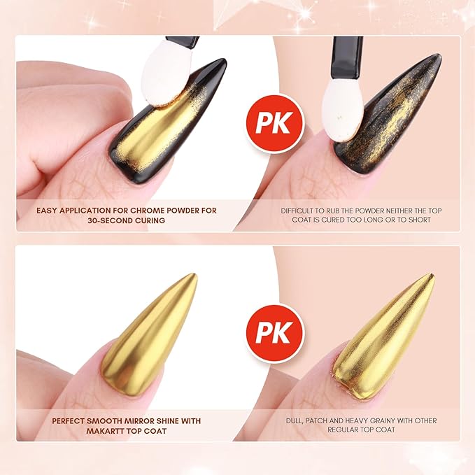 Makartt Gel Top Coat for Chrome Nail Powder - 15ml Clear No Wipe High Gloss Top Coat Gel Nail Polish Mirror Shine Long Lasting Easy Application, Soak off UV Lamp, DIY Home Salon Art Design-VivaGrace Women