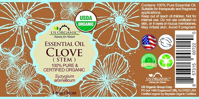 US Organic 100% Pure Clove Stem Essential Oil - USDA Certified Organic, Steam Distilled (30 ml)-VivaGrace Women