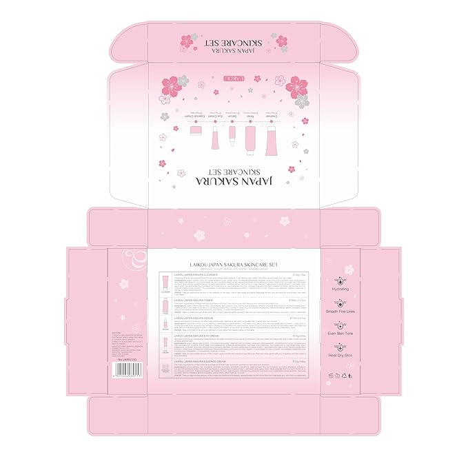 Skin Care Set JAPAN SAKURA Women Beauty Gift Sets Skin Care Kit with Cleanser, Toner, Serum, Eye Cream, Face Cream Travel Kit for Women Teen Girls Mom Daughter Birthday TSA-friendly Sizes 5pcs-VivaGrace Women