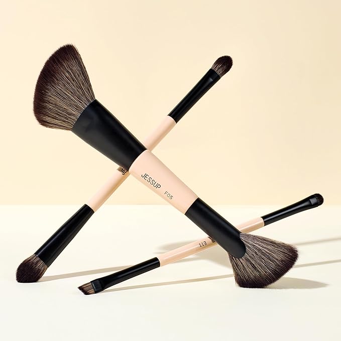 Jessup Travel Makeup Brushes Set 3pcs, Double Sided Contour Brush Dual Ended Eye Shadow Shader Eyeliner Brush, Multi-functional Makeup Set Peach Dust T507-VivaGrace Women