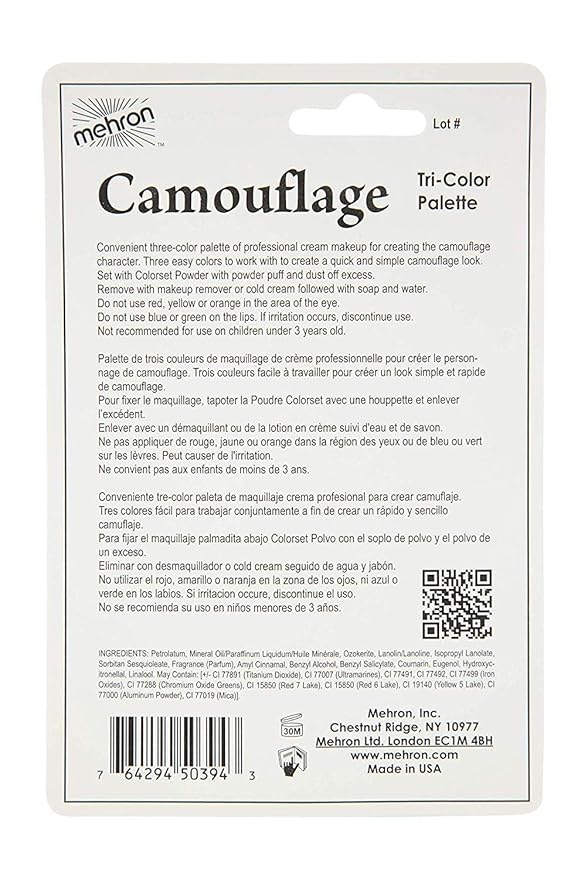 Mehron Makeup Tri-Color Character Makeup Palette | Halloween, Special Effects and Theater Cream Makeup FX Palette | Face Paint Makeup .7 oz (20 g) (CAMOUFLAGE)-VivaGrace Women