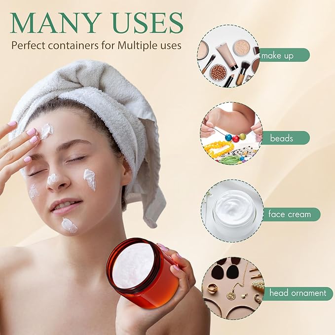 SATINIOR 24 Pieces Empty Clear Plastic Jars with Lids Round Storage Containers Wide Mouth for Beauty Product Cosmetic Cream Lotion Liquid Butter Craft and Food(Amber Lid,6 oz)-VivaGrace Women