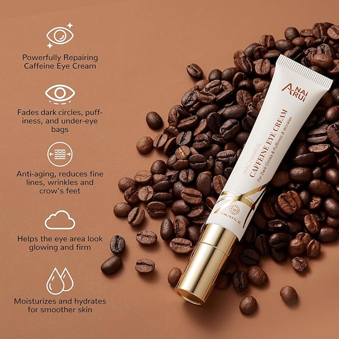 ANAI RUI Caffeine Eye Cream, Niacinamide Eye Cream for Dark Circles and Puffiness, Anti Aging & Friming Eye Cream with Eye Roller, Caffeine Under Eye Cream for Puffy Eyes, Bag Treatment 0.5 FL.OZ-VivaGrace Women
