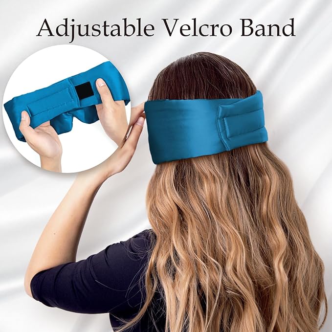 Zenssia 100% Mulberry Silk Sleep Mask Eye Mask for Man and Woman with Adjustable Headband, Full Size Large Sleep Mask & Blindfold for Total Blackout for All Night Sleep, Travel & Nap- Peacock Blue-VivaGrace Women
