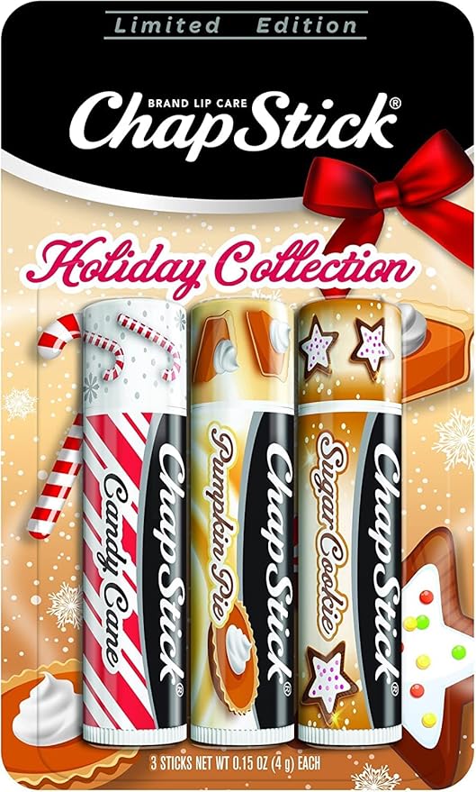 ChapStick Holiday Collection - Candy Cane, Pumpkin Pie & Sugar Cookie Flavors - Blister Pack of 3 Sticks 0.15 Each - Pack of 6 = 18 Sticks, Great Holiday Gift 3 Count (Pack of 6)-VivaGrace Women