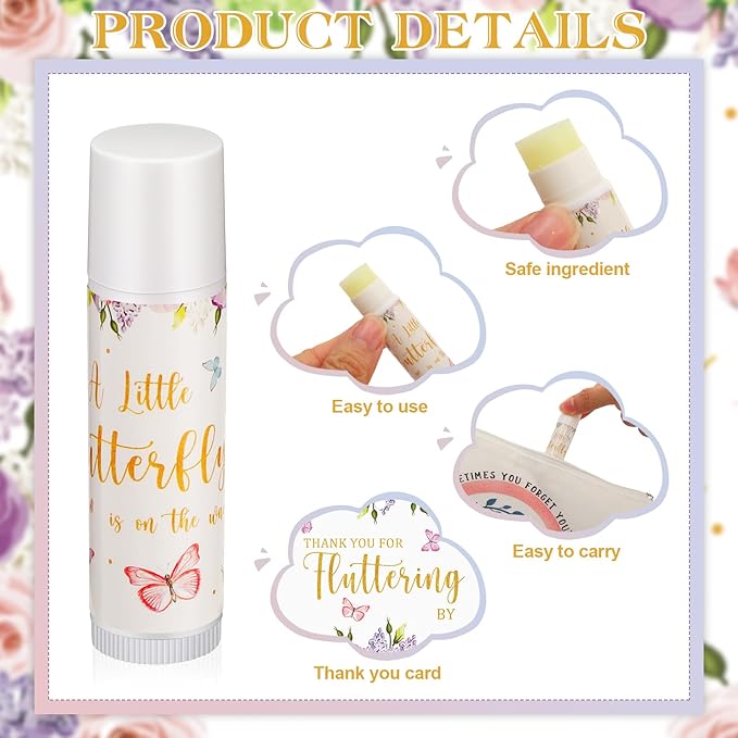 Fumete 50 Pack Butterfly Baby Shower Party Gifts Favors Bulk Lip Balms for Guests Boys Girls Neutral Gender Reveal Favors for Baby Shower Prizes Souvenirs Bags Stuffer Classroom Prizes-VivaGrace Women
