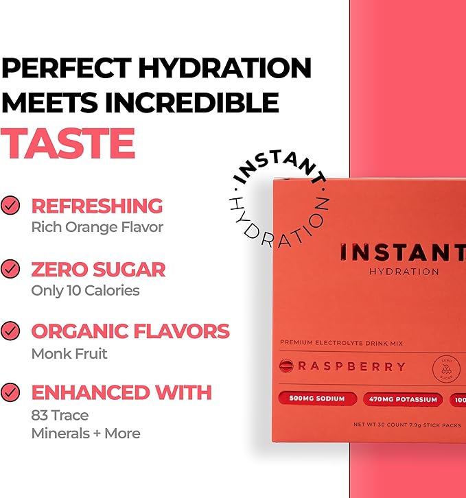 Instant Hydration Electrolytes Powder Packets - Raspberry Electrolyte Drink Mix - Zero Sugar - Keto, Vegan, Gluten-Free, Non-GMO - Boost Recovery, Brain Health, Muscle & Tissue Support- 30 Sticks-VivaGrace Women