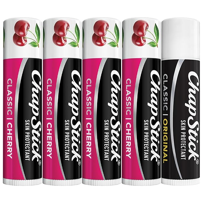 ChapStick Cherry Lip Balm 4-Pack + 1 Original ChapStick, Lip Moisturizer, 0.15 Oz Ea (5 Piece Set)-VivaGrace Women