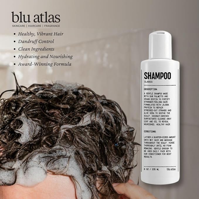 Blu Atlas Men's Natural Shampoo – Organic, Sulfate-Free, Paraben-Free – Deep Cleansing & Hydrating – Classic Scent (Bergamot, Sage, Patchouli) – Made in America– 8 oz-VivaGrace Women