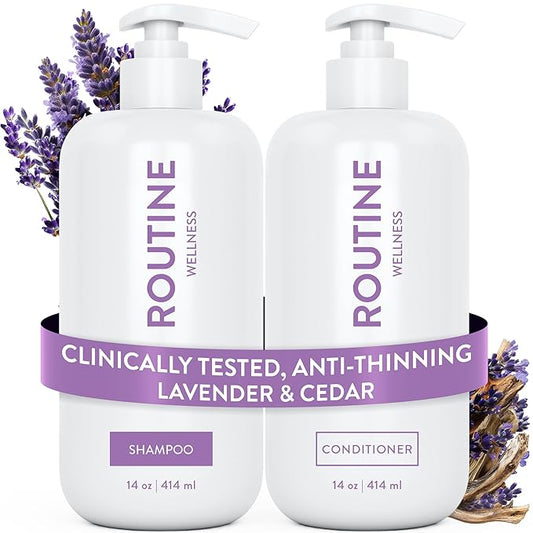 Routine Wellness Anti-Thinning Shampoo and Conditioner Set for Thinning Hair - Biotin DHT Blocker Women & Men - Color Safe Shampoo for Hair Loss & Healthier Hair - Lavender & Cedar (Pack of 2)-VivaGrace Women