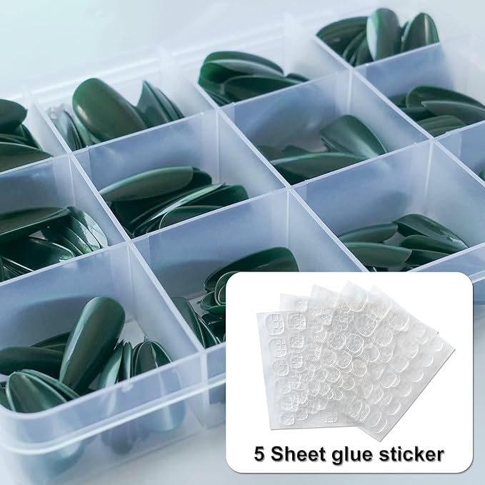 LoveOurHome 240pc Christmas Medium Press on Nails Almond Fake Nails Short Stiletto Almond Green Acrylic Nails Press ons Nail Full Cover False Artificial Nail with Glue Adhesive Tabs for Women Girls