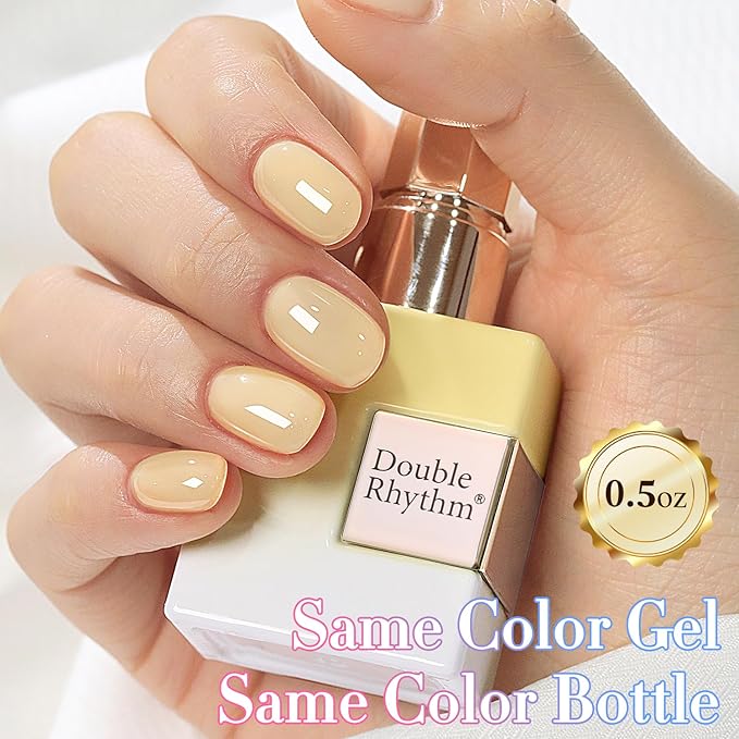 Double Rhythm 0.50 OZ Translucent Gel Polish Same Color Same Bottle Sheer Pastel Neutral Natural Milky 15 ML Jelly UV Nail Art DIY at Home (Yellow-A1625)-VivaGrace Women