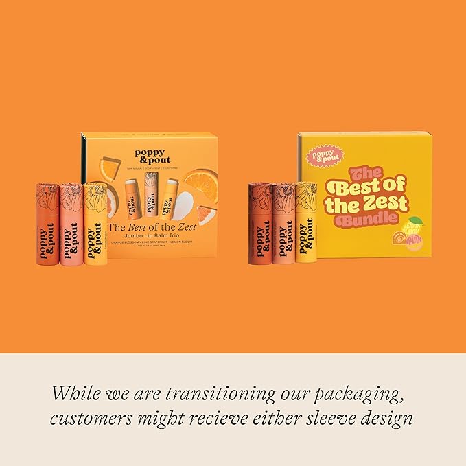 Jumbo Lip Balm Gift Set (3-Pack, Citrus Flavors) | Poppy & Pout All Natural Lip Balms & Moisturizers | Hydrates with Beeswax, Vitamin E, Organic Coconut Oil | Cruelty-Free | Recyclable Cardboard Tube-VivaGrace Women