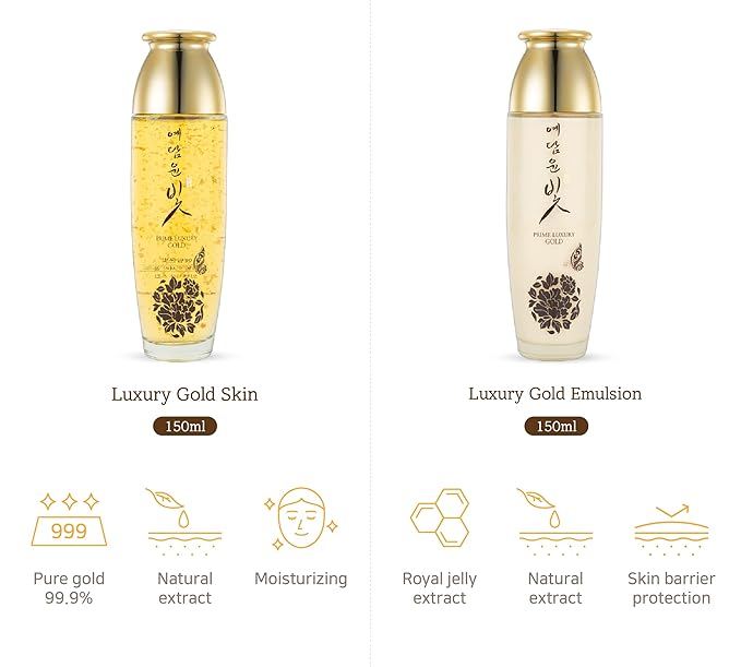 YEDAM YUN BIT Prime Luxury Gold Women Skin Care Set With Skin, Emulsion, Cream, Serum, Wrinkle Care Nourishing And Moisturizing, Calming Korea Cosmetics-VivaGrace Women