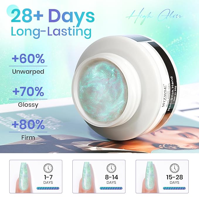 MIZHSE Mermaid Aurora Solid Builder Gel, 1oz Hard Gel for Nails 3D Non-sticky Builder Gels Polish Soak Off for Nails Salon Home DIY Manicure-VivaGrace Women