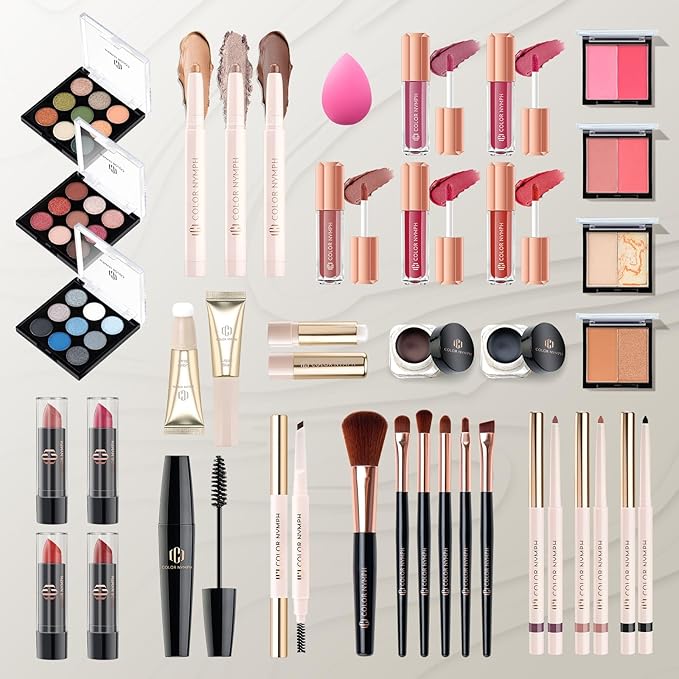 Color Nymph Makeup Sets for Teens Girls Women, Professional Makeup Kits All In One Makeup Set Storage Train Case, Beginner Full Cosmetics Kit with Eyeshadow Blush Lipstick Lipgloss Mascara etc Black-VivaGrace Women