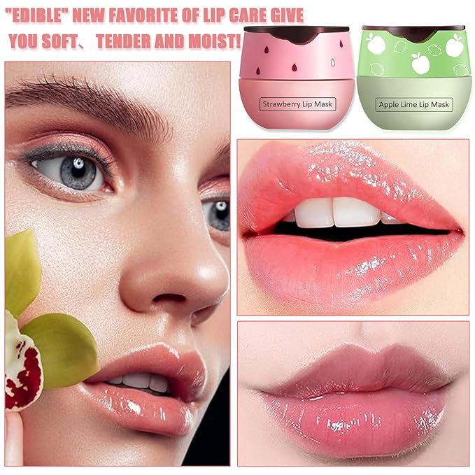 Bee Lip Balm Honey Pot,3 PCS Strawberry&Honey&Apple Lime Lip Sleeping Mask,Hydrating Prevention Dry and Cracked Lip Scrubs Exfoliator Lip Care,Moisturizing Lip Mask Overnight Reduces Lip Lines-VivaGrace Women