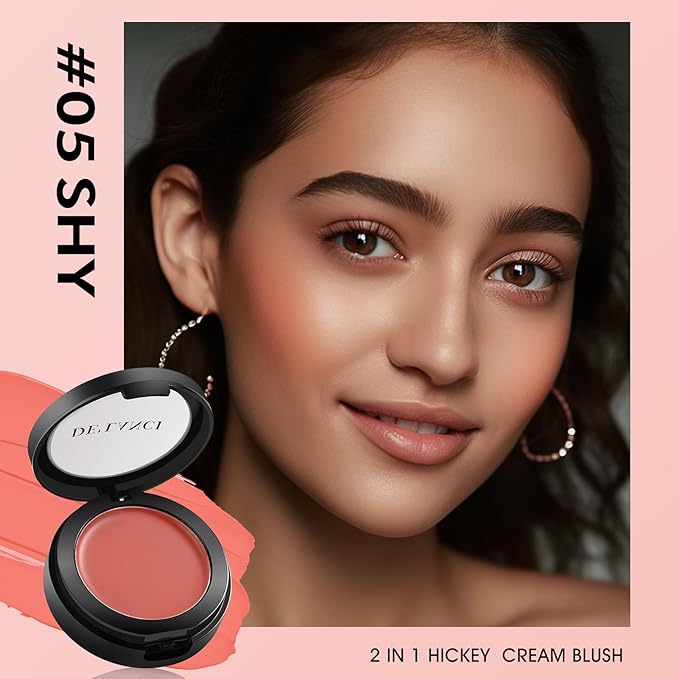 DE'LANCI Blush Single for Cheeks+Lip, Buildable Color Silky Smooth Peach Blush, Best Peachy Half Matte Blusher for Fair Medium Skin, Easy to Use Travel Size, Breathable Blendable Cream Blush (SHY 05#)-VivaGrace Women