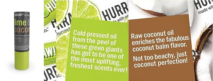 Hurraw! Lime & Coconut Lip Balm, 3 Pack: Plastic-Free with new cardboard push-up tube. Certified Organic, All Natural Origin, Vegan & Cruelty Free. Gluten Free. Bee, Shea, Soy & Palm Free. Made in USA-VivaGrace Women