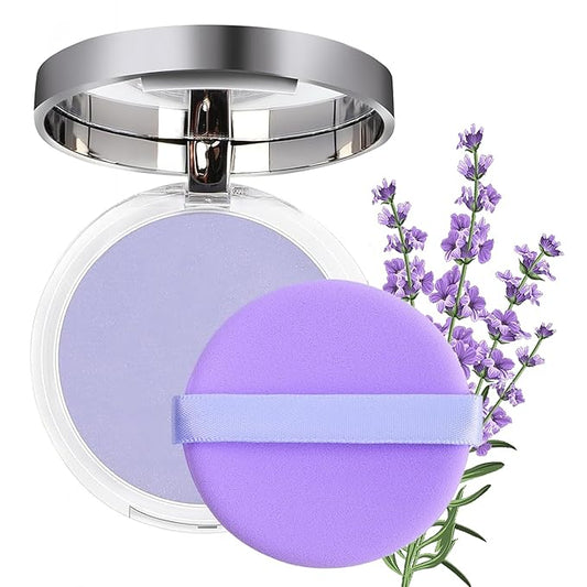 Chillab Lavender Matte Powder Oil Control Face Makeup Setting Powder, Chillab Polvo Compacto with Mini Powder Puff, for Silky Blurring Oil Control Long-Lasting Makeup-VivaGrace Women
