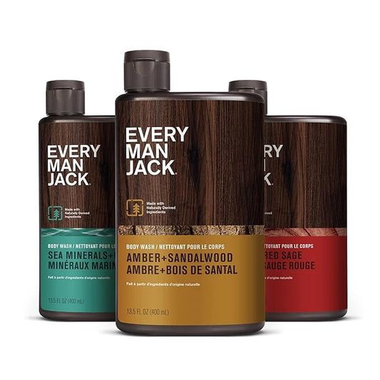 Every Man Jack Men's Body Wash Variety Pack - Includes 3 Body Washes with Natural Ingredients & Incredible Scents - Amber + Sandalwood, Cedar + Red Sage, Sea Minerals + Citron Fragrances-VivaGrace Women