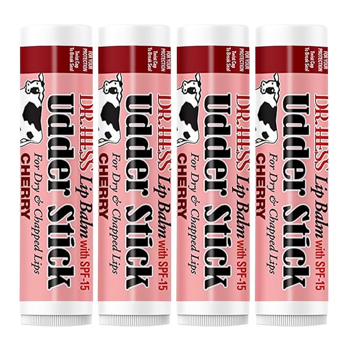 Original Udder Stick SPF Lip Balm, Soothing Moisturizer Sun Screen Balm for Dry Lips with Jojoba, Beeswax & Shea Butter, Total Lip Care, Hydration & Repair, Cherry Flavor, 4 Pack-VivaGrace Women