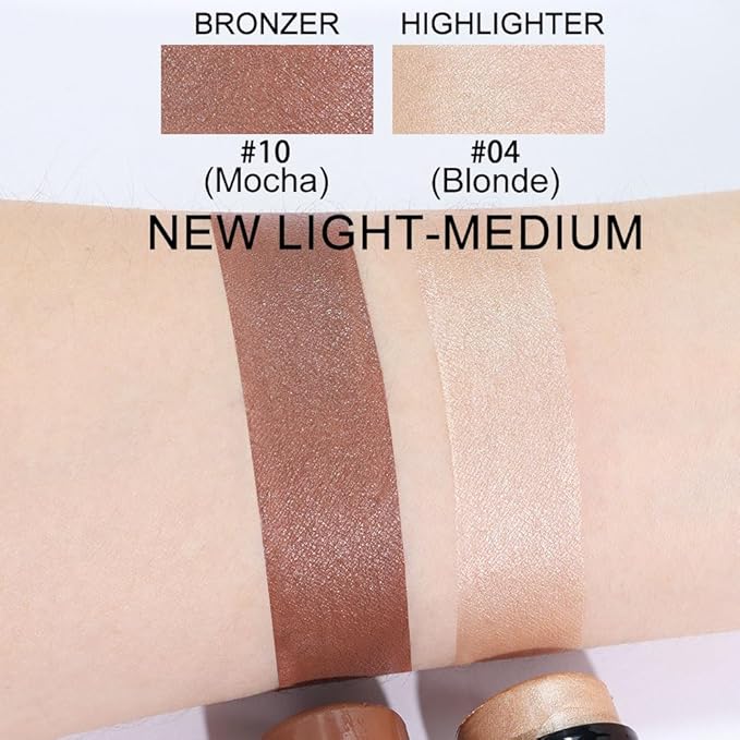 evpct 2Pcs Face Cream Contour Bronzer Sticks Makeup Highlighter Highlight Blonde Mocha Creme Cheek Contour Sticks contorno en crema Bronzing Foundation Face Contour Stick Kit,4+10 New Light-medium-VivaGrace Women
