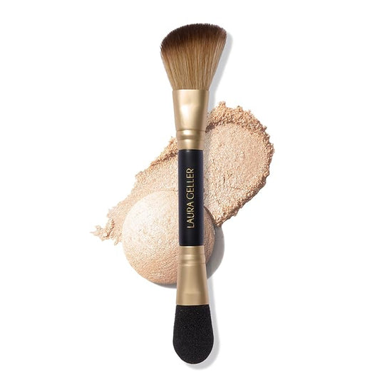 LAURA GELLER NEW YORK Dual-Ended Highlighter Brush - Multipurpose Makeup Brush for Highlighter, Blush, Bronzer and More - Includes Dual-Fiber Vegan Bristles and Satin Paddle for Flawless Application-VivaGrace Women