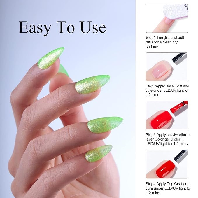 Imtiti Glitter Light Green Gel Nail Polish, UV LED Soak Off Sparkle Olive Green Color Nail Polish, Shimmer Glitter Gel Polish