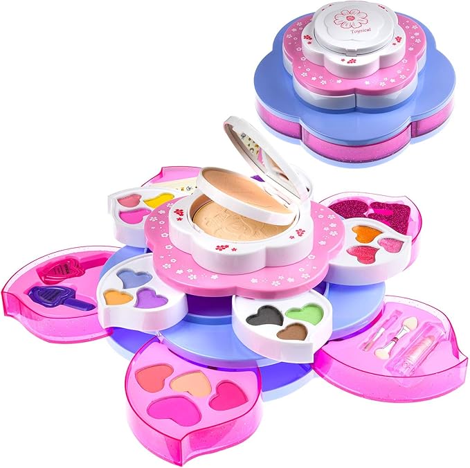 Toysical Kids Makeup Kit for Girl - Flower Shaped Makeup for Kids, Washable Non Toxic Makeup Kit for Girls with Mirror - Birthday and Christmas Make up Kit for Girls Age 6-12-VivaGrace Women