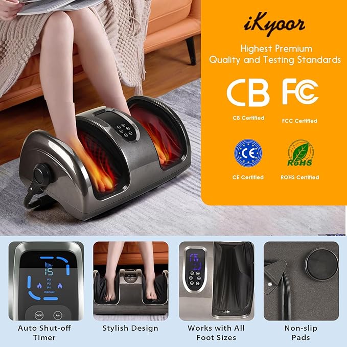 Shiatsu Foot Massager with Heat Deep Kneading Foot and Calf Leg Massager Machine for Relaxation, Muscle Pain Relief Massage (Silver)-VivaGrace Women