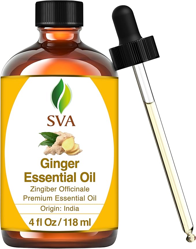 SVA Ginger Essential Oil – 4 Fl Oz – 100% Natural Ginger Oil - for Diffuser, Hair Care, Face, Skin Care, Aromatherapy, Scalp and Body Massage, Soap and Candle Making – with Dropper-VivaGrace Women
