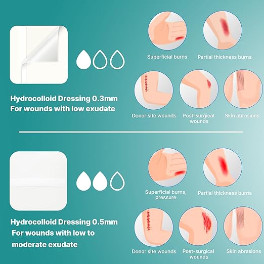 Dimora Hydrocolloid Wound Dressing, 10 Pack Ultra Thin 4" x 4" Large Patch Bandages with Self-Adhesive, Fast Healing for Bedsore, Burn, Blister, Acne Care, Sterile and Waterproof-VivaGrace Women