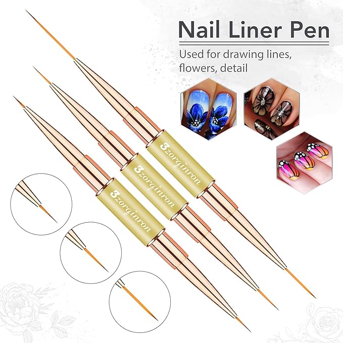 Nail Art Brushes for Nail Art, Professional 5Pcs Double-Ended Acrylic Nail Brush Set for Details, Long Lines, Ombre & 3D Design-Perfect for DIY Manicures & Salons (Gold)-VivaGrace Women