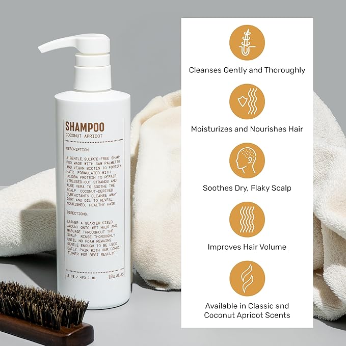 Blu Atlas Men's Natural Shampoo – Organic, Sulfate-Free, Paraben-Free – Deep Cleansing & Hydrating – Coconut Apricot Scent – Made in America – 16 oz-VivaGrace Women
