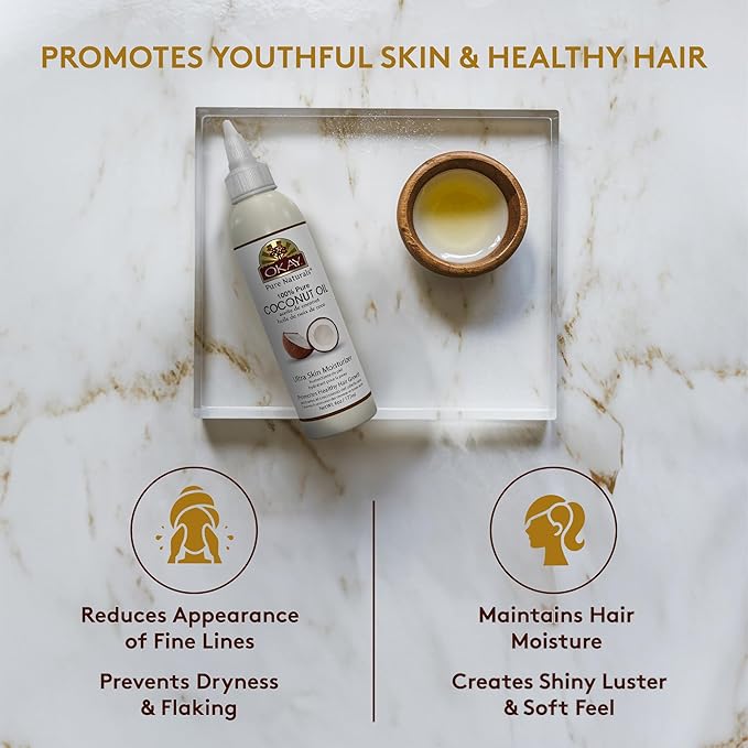 Okay 100% Pure Coconut Oil for Hair & Skin - Coconut Oil for Women & Men, Perfect for Body & Face, for Massage & Moisturizer, Natural - 6 Fl Oz Squeeze Bottle (Pack of 1)-VivaGrace Women