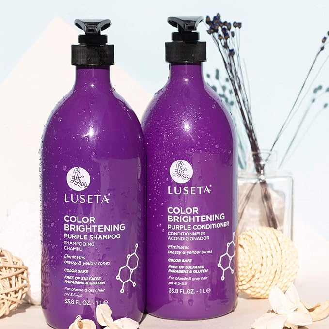 L LUSETA Color Brightening Purple Shampoo and Conditioner Set for Blonde and Gray Hair, Infused with Cocos Nucifera Oil to Help Nourish, Moisturize and Condition Hair, 2x33.8oz-VivaGrace Women