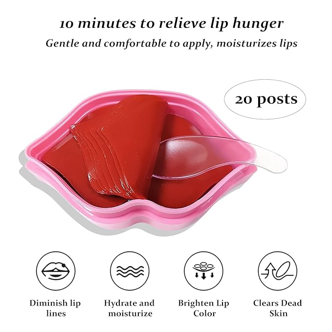 20Pcs Lip Mask,Pink Moisturizing Plumping Lip Masks Overnight,Pink Lip Mask Gel Treatment Lip Masks for Dry Lips Plump Lip Collagen Overnight Sleeping Lip Mask Pads Patches（Pink）-VivaGrace Women
