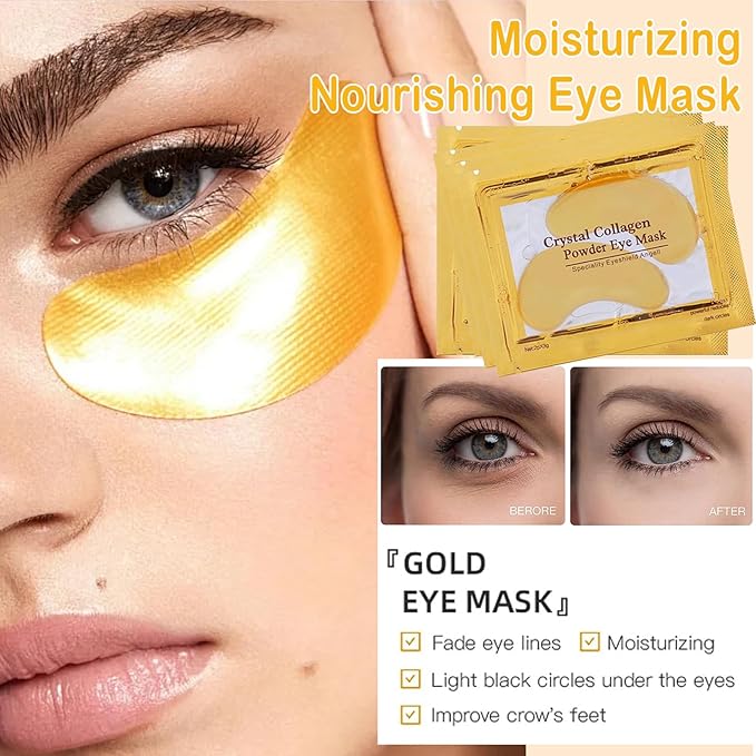 30 Pairs Collagen Lip Masks & Under Eye Mask, Gel Crystal Moisturizing Lip Mask, 24K Gold Under Eye Patches for Puffy Eyes, Dark Circle, Reducing Fine Lines, Effectively Nourishes Lip & Eye Skin Care-VivaGrace Women
