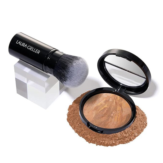 LAURA GELLER NEW YORK Get Glowing Kit (2pc): Baked Balance-n-Glow Illuminating Powder Foundation, Sand + Airbrush Kabuki Makeup Brush