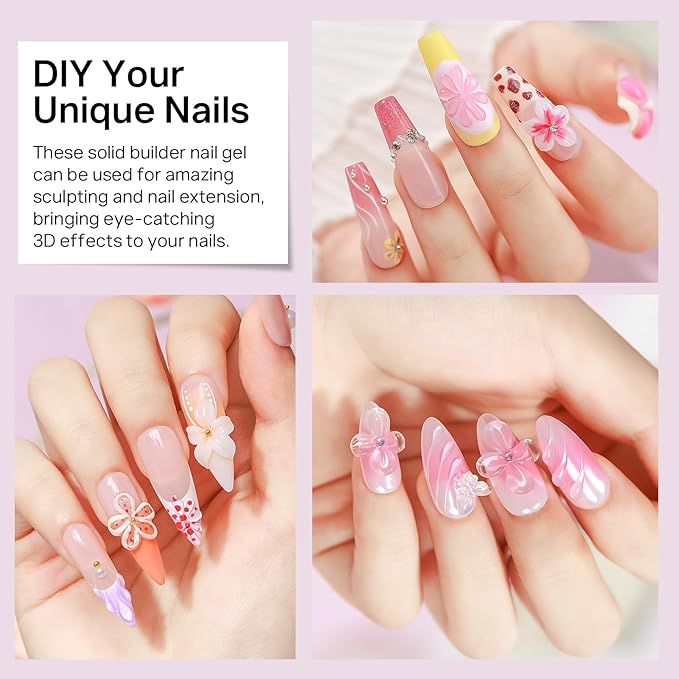 MIZHSE 2PCS 60g Clear and White Solid Builder Gel for Nails, 3D Sculpting Gel for Nail Art with Gold Silver Chrome Powder Nail Form Molding Builder Gels Kit for Women Home DIY Manicure-VivaGrace Women