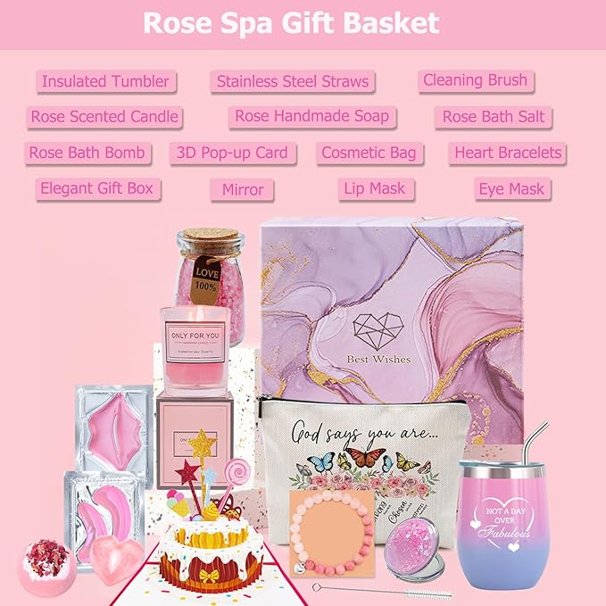 Birthday Gifts for Women, Get Well Soon Gifts, Bath Relaxing Spa Gifts Basket Set for Her, Mom, Female Friends, Sister, Wife, Daughter, Unique Birthday Gift Set Idea with Beautiful Gift Box-VivaGrace Women