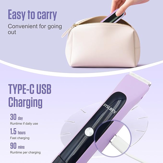 2 in 1 Bikini Trimmer for Women Dual Head Electric Shaver with LED Display,IPX7 Waterproof Wet & Dry, Painless Shaver for Underarm Leg Arm Body Face Private Area Purple-VivaGrace Women