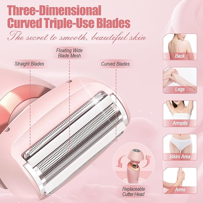 Livora Electric Shaver for Women, Bikini Trimmer for Women, Silk Glide Pro Shaver, Removable Head Electric Trimmer for Bikini, Pubic Hair, Legs, Body, Wet/Dry-VivaGrace Women