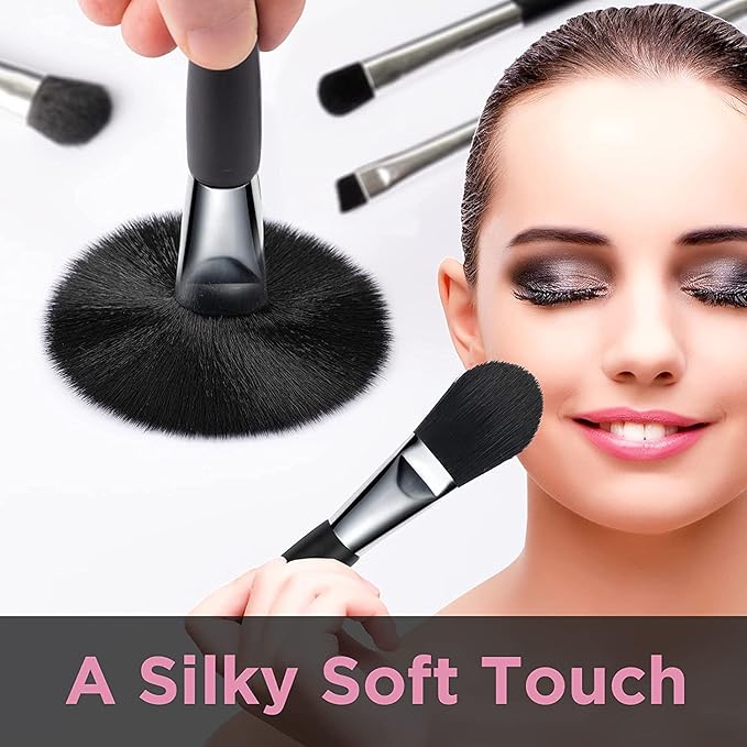 Travel Makeup Brushes Set w/Pouch, 5PCS Double Ended Portable Mini Cosmetic Brushes Kit for Foundation, Eyeshadow, Lip, Blush Make Up Brushes Professional(Black)-VivaGrace Women