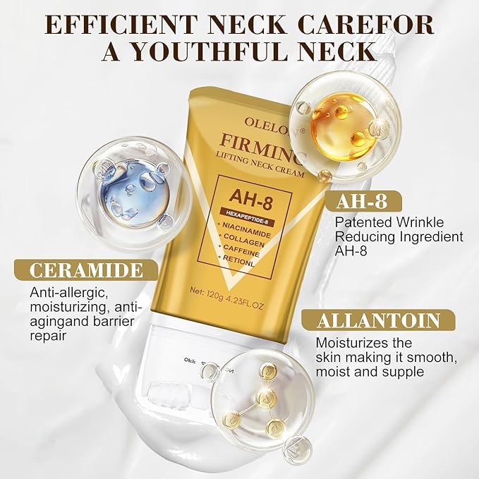 [2025 Upgrade] AH8 Firming Neck Cream with Roller - Tightening & Lifting Cream for Sagging Skin, 8-HA Clockwise Neck Cream for Face & Body Skin Tightening Cream with Massage Roller-VivaGrace Women