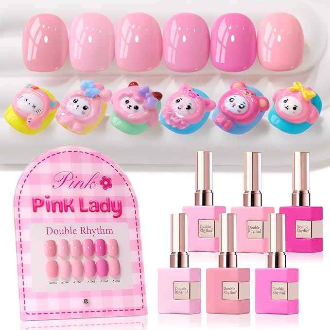 Double Rhythm 6 Pcs 15 ML Gel Polish Set Same Color Same Bottle Soak Off Gel Polish Kit Nail Art Manicure Salon DIY at Home for Women (Neutral Skin Pink Nude Beige -T6-53)-VivaGrace Women